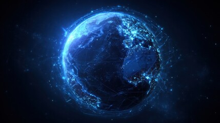 Fototapeta premium The Glowing Earth Surrounded by Digital Connections and Data Visualization