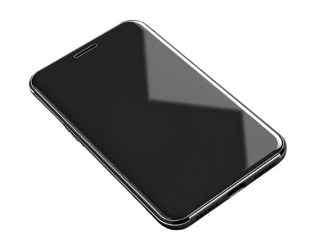 Black Smartphone Angled View on Transparent Background
