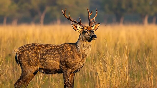 barasingha close-up at kanha reserve sunset video