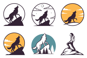 set of Werewolf vector silhouette illustration isolated on white background