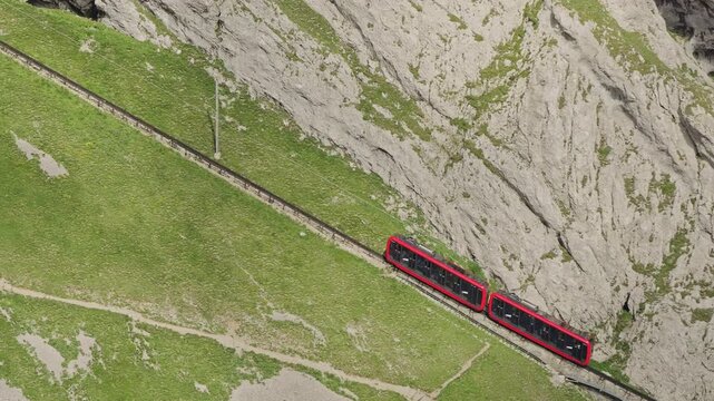 Steep Cogwheel Train on Mount Pilatus &ndash; Aerial View
