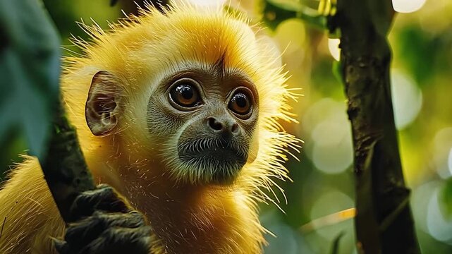 golden langur close-up at manas sunset video rotate