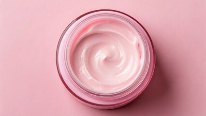 Macro Photography of Textured Cosmetic Cream in Open Glass Container with Soft Pink Background