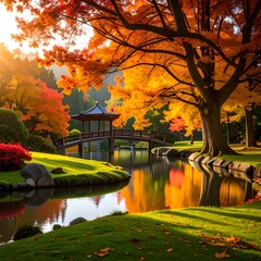 Fototapeta premium Autumnal Japanese garden tranquility
