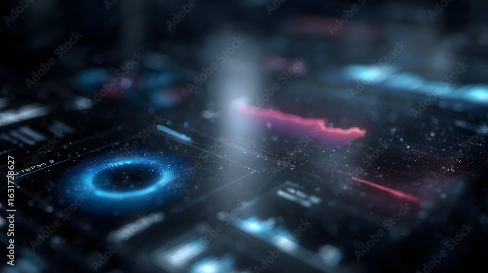 Poster holographic interface with floating data charts and futuristic lighting