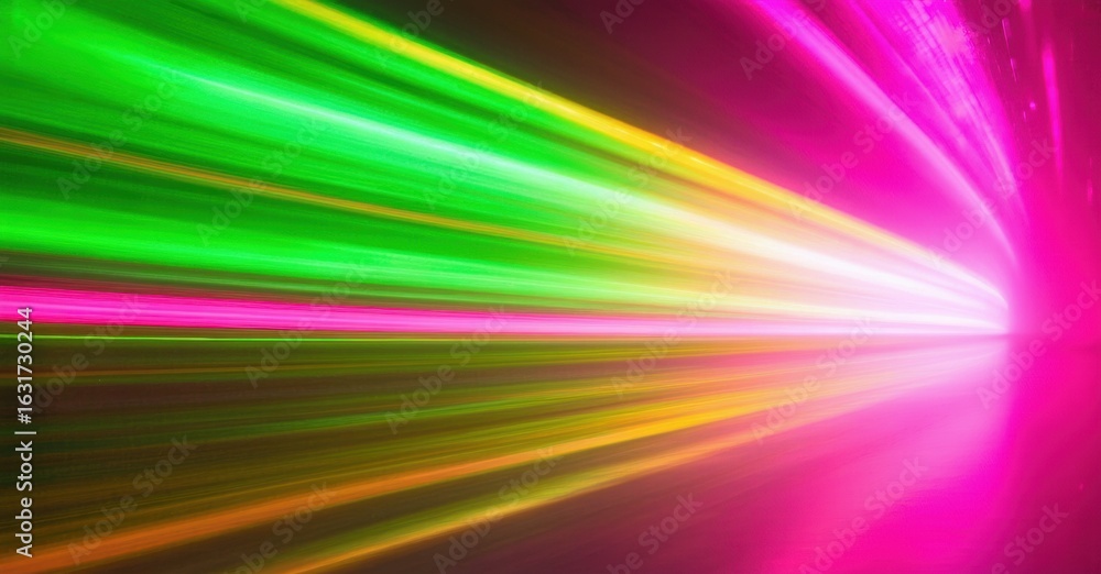 Poster bright streaks radiate from center. vivid colors blend, creating dynamic light effect. black backgro
