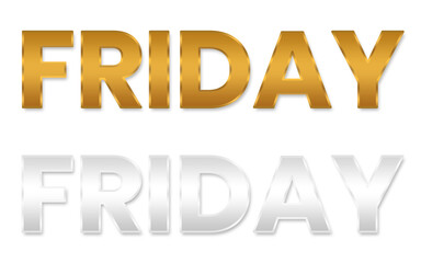 Happy friday Gold and Silver Text Style png file transparent background