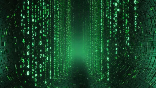 Digital tunnel of green code