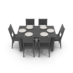Wooden Dining Table Set for 6 Persons with Flatware Isolated on Transparent Background