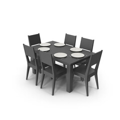 Wooden Dining Table Set for 6 Persons with Flatware Isolated on Transparent Background