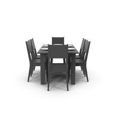 Wooden Dining Table Set for 6 Persons with Flatware Isolated on Transparent Background