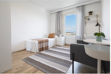 Modern luxury bedroom interior in minimal scandinavian style, 3d render