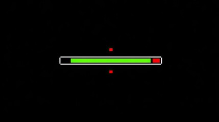Simple progress bar, centered on a black background, with a lime-green progress bar, bordered in white, two red pixels, and a black border