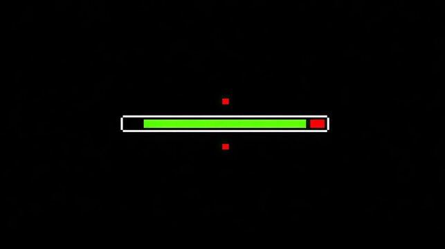 Simple progress bar, centered on a black background, with a lime-green progress bar, bordered in white, two red pixels, and a black border