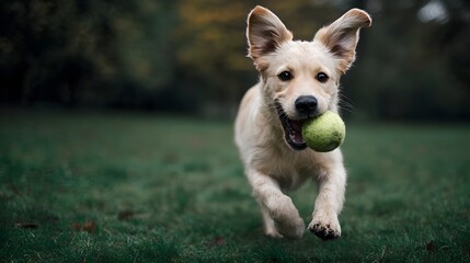 Energetic dog playing fetch in park