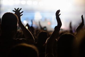 crowd having fun at concert summer music festival