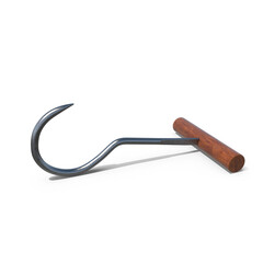 Meat Hook with Wooden Handle Isolated on Transparent Background