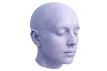 Artificial intelligence concept illustrated by a 3d render of a futuristic human head, visualizing brain connections, isolated on a transparent background