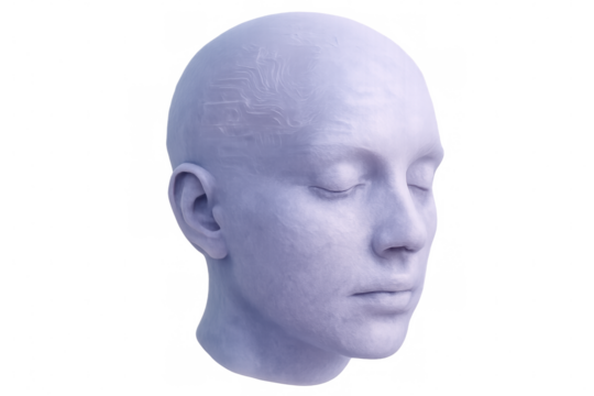Artificial intelligence concept illustrated by a 3d render of a futuristic human head, visualizing brain connections, isolated on a transparent background - Powered by Adobe