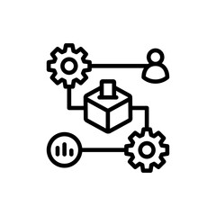 Electoral Process Icon – Voting System Workflow Outline Symbol with Gears, Ballot Box, and Voter Connection