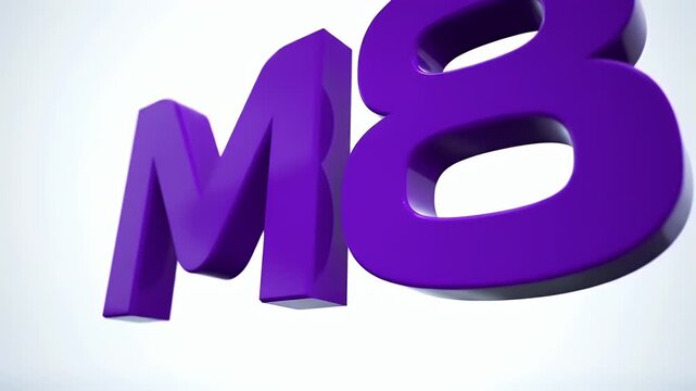 Purple Text M8 Isolated on White Backdrop Bold Lettering Shadows Simple