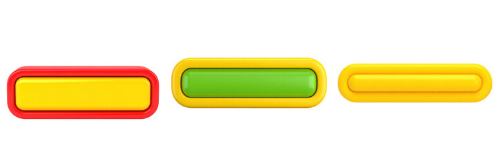 Three-Dimensional Plastic Style Progress Bar Icons In Yellow And Green Colors Isolated On Transparent Background