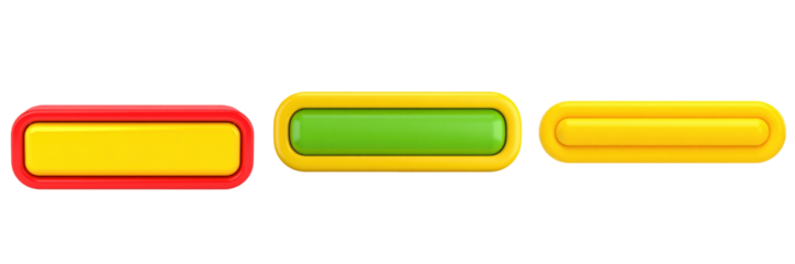 Three-Dimensional Plastic Style Progress Bar Icons In Yellow And Green Colors Isolated On Transparent Background
