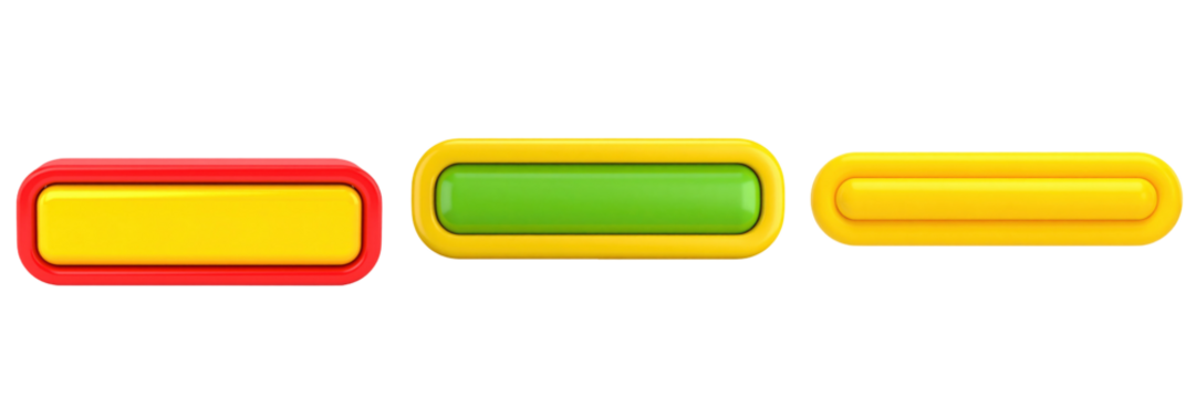Three-Dimensional Plastic Style Progress Bar Icons In Yellow And Green Colors Isolated On Transparent Background