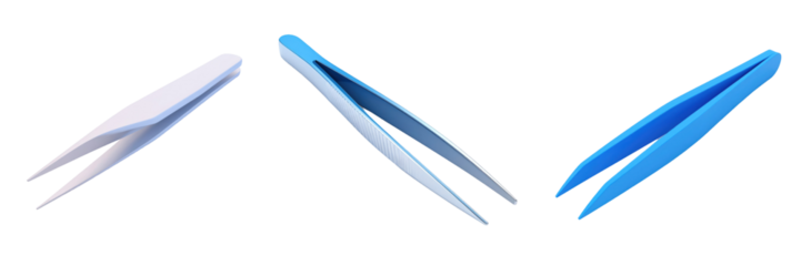 3D Plastic Style Tweezers On Transparent Background in Shades of Blue Tools for Surgical and Cosmetic Purposes