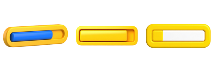 3D Plastic Style Progress Bar Icon Showing Completion Stages Isolated on Transparent Background