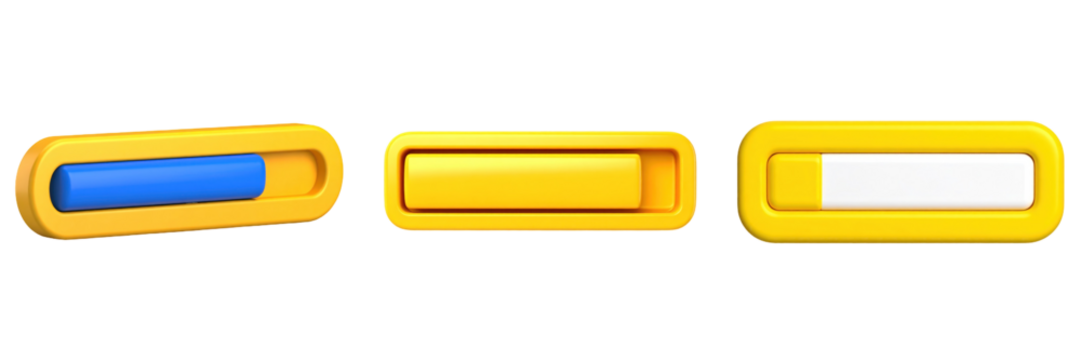 3D Plastic Style Progress Bar Icon Showing Completion Stages Isolated on Transparent Background