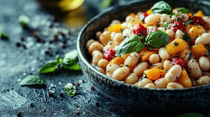 Vibrant bean and tomato salad in a bowl