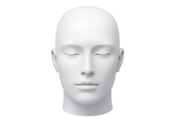 White mannequin head with closed eyes evokes feelings of peace and tranquility, perfect for projects related to meditation, wellness, or beauty