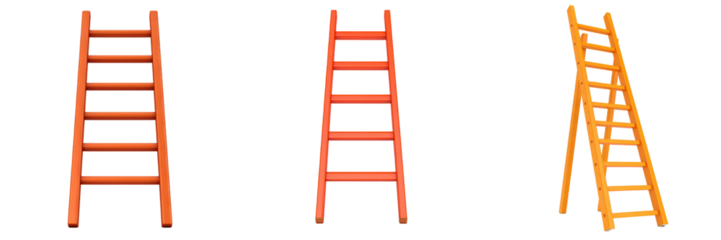 3D Plastic Style Orange Ladders On Transparent Background Depicting Advancement And Success Achieving Goals With Cartoon Illustration