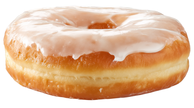 A classic sweet glazed donut with shiny sugary frosting, an irresistible baked pastry dessert perfect for delicious morning breakfast or snack time treat.