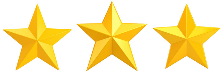 Obraz premium Three Golden Plastic Style Stars Isolated On Transparent Background Representing Achievement And Quality With Bright Shiny Effect