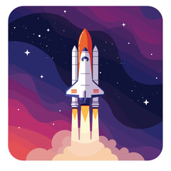 Obraz premium A colorful rocket launching into space against a vibrant starry background