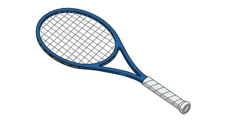 A digitally rendered vector illustration of a blue tennis racket with a white grip, isolated on a clean white background, perfect for sports and athletic designs.