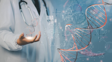 CRISPR gene-editing innovation visualized as a doctor holds a glowing DNA strand with molecular graphics, symbolizing precision biotech, genome modification, and AI-driven medical breakthroughs.