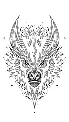 Obraz premium Tribal Wolf Head Vector – Dotwork Ornamental Black and White Tattoo Design