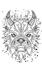Tribal Bull Head Vector – Dotwork Explosion Ornamental Black and White Tattoo Design