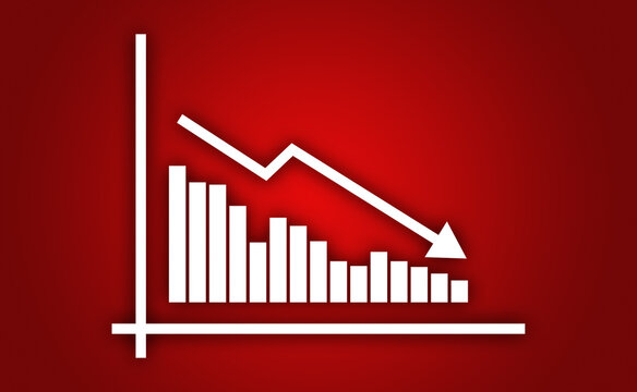 business graph showing decline and loss with descending red arrow