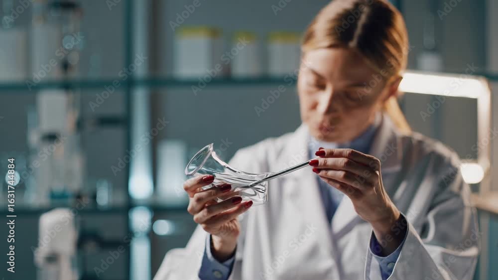 Poster lab technician displaying determination amidst frustration, ideal for science and technology project