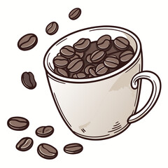 Obraz premium Mug with Coffee Beans Vector | Generative AI Linocut Silhouette Design