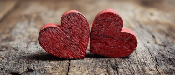 Obraz premium The charming wooden hearts symbolizing love and connection on rustic wooden background.