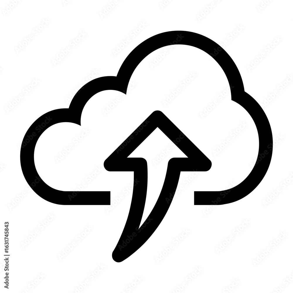 Poster a simple black and white outline drawing of a cloud with an arrow pointing upwards inside it
