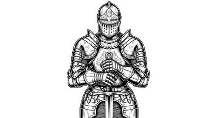 Fototapeta premium Knight in shining armor illustration drawing medieval warrior fantasy art