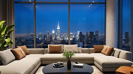 Luxurious penthouse apartment offering breathtaking night view of city - Powered by Adobe