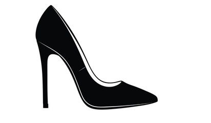 Elegant black high heel shoe silhouette isolated on a white background symbolizing fashion and femininity