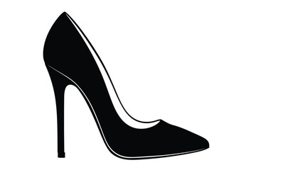 Elegant black high heel shoe with a sleek silhouette isolated on a clean white background for fashion and style concepts